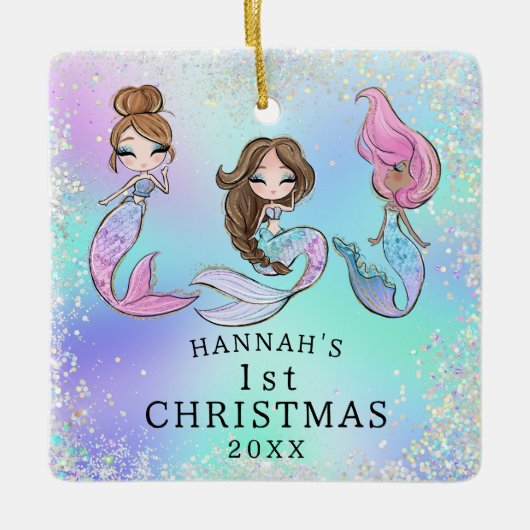 Zeemeermin Meisje 1e Kerstmis Keramisch Ornament (Voorkant)