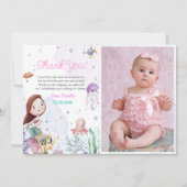 Zeemeermin Meisje 1e Verjaardag Party Foto Bedankkaart (Voorkant)