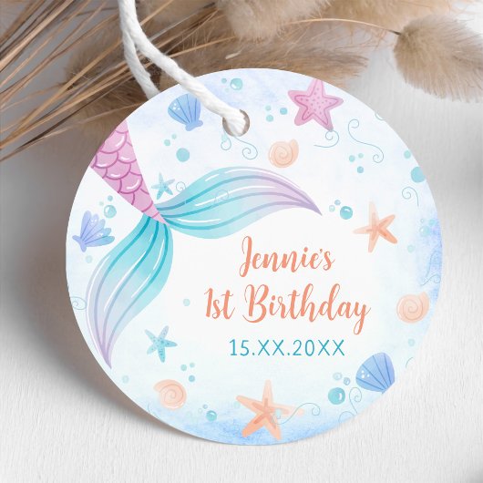 Zeemeermin Meisje 1e Verjaardagsfeest Bedankjes Labels