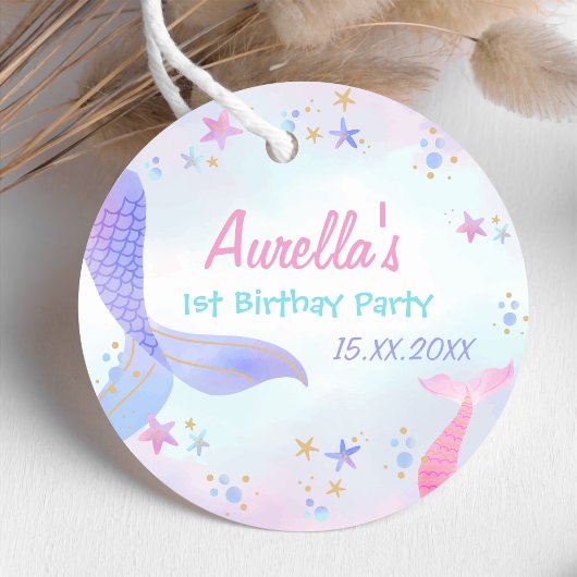 Zeemeermin Meisje 1e Verjaardagsfeest Bedankjes Labels