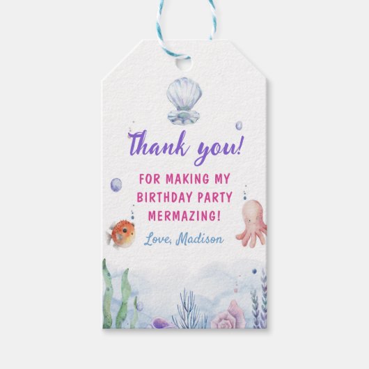 Zeemeermin Meisje 1e Verjaardagsfeest Cadeaulabel (Voorkant)