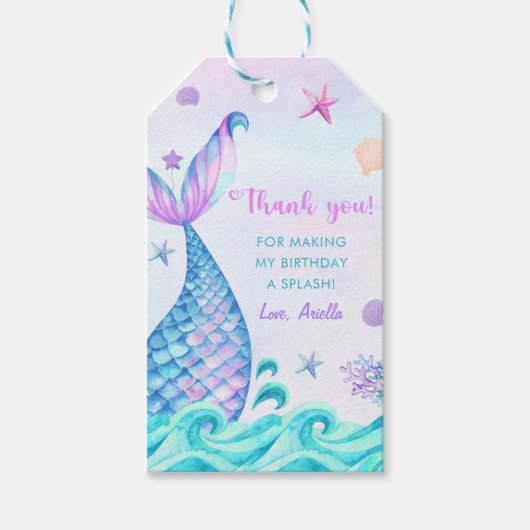 Zeemeermin Meisje 1e Verjaardagsfeest Cadeaulabel (Voorkant)