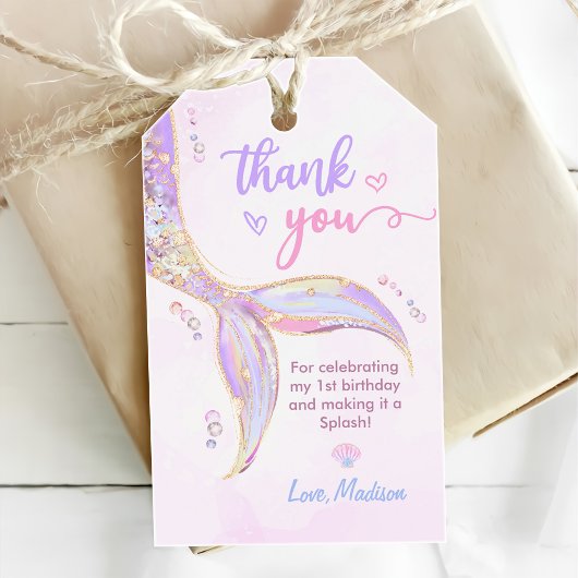 Zeemeermin Meisje 1e Verjaardagsfeest Cadeaulabel