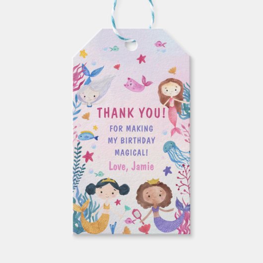 Zeemeermin Meisje 1e Verjaardagsfeest Cadeaulabel (Voorkant)