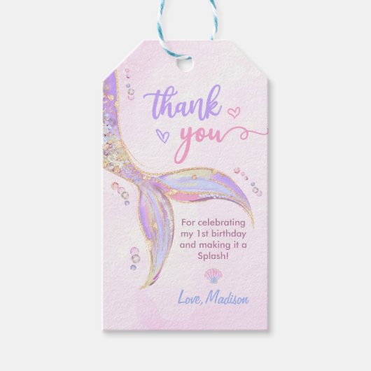 Zeemeermin Meisje 1e Verjaardagsfeest Cadeaulabel (Voorkant)