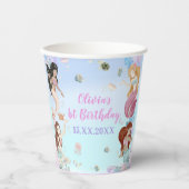 Zeemeermin Meisje 1e Verjaardagsfeest Papieren Bekers (Voorkant)