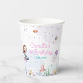 Zeemeermin Meisje 1e Verjaardagsfeest Papieren Bekers (Voorkant)