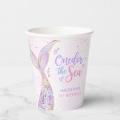Zeemeermin Meisje 1e Verjaardagsfeest Papieren Bekers (Voorkant)