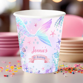 Zeemeermin Meisje 1e Verjaardagsfeest Papieren Bekers