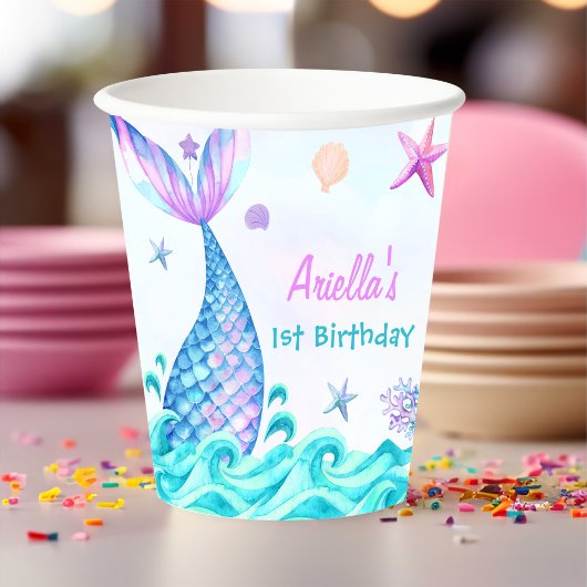 Zeemeermin Meisje 1e Verjaardagsfeest Papieren Bekers