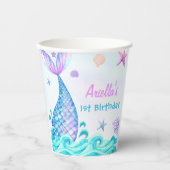 Zeemeermin Meisje 1e Verjaardagsfeest Papieren Bekers (Voorkant)