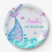 Zeemeermin Meisje 1e Verjaardagsfeest Papieren Bordje (Voorkant)