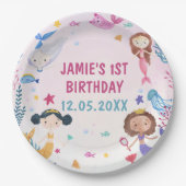 Zeemeermin Meisje 1e Verjaardagsfeest Papieren Bordje (Voorkant)