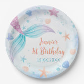 Zeemeermin Meisje 1e Verjaardagsfeest Papieren Bordje (Voorkant)
