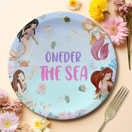 Zeemeermin Meisje 1e Verjaardagsfeest Papieren Bordje