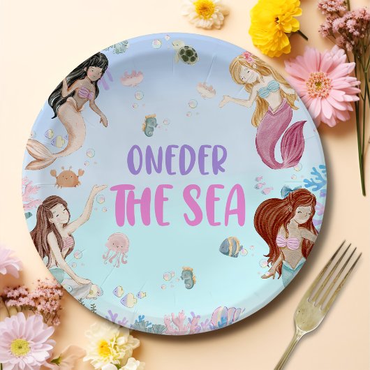 Zeemeermin Meisje 1e Verjaardagsfeest Papieren Bordje