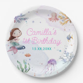 Zeemeermin Meisje 1e Verjaardagsfeest Papieren Bordje (Voorkant)