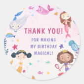 Zeemeermin Meisje 1e Verjaardagsfeest Ronde Sticker (Voorkant)