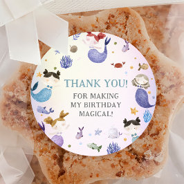 Zeemeermin Meisje 1e Verjaardagsfeest Ronde Sticker