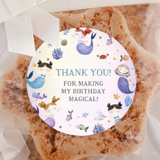 Zeemeermin Meisje 1e Verjaardagsfeest Ronde Sticker