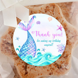 Zeemeermin Meisje 1e Verjaardagsfeest Ronde Sticker
