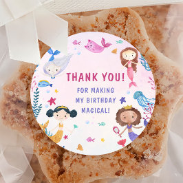 Zeemeermin Meisje 1e Verjaardagsfeest Ronde Sticker