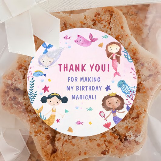 Zeemeermin Meisje 1e Verjaardagsfeest Ronde Sticker