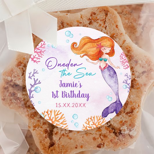 Zeemeermin Meisje 1e Verjaardagsfeest Ronde Sticker
