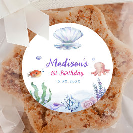 Zeemeermin Meisje 1e Verjaardagsfeest Ronde Sticker