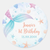 Zeemeermin Meisje 1e Verjaardagsfeest Ronde Sticker (Voorkant)