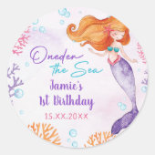 Zeemeermin Meisje 1e Verjaardagsfeest Ronde Sticker (Voorkant)