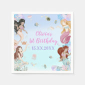 Zeemeermin Meisje 1e Verjaardagsfeest Servet (Voorkant)