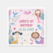 Zeemeermin Meisje 1e Verjaardagsfeest Servet (Voorkant)