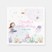 Zeemeermin Meisje 1e Verjaardagsfeest Servet (Voorkant)