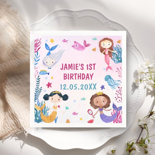 Zeemeermin Meisje 1e Verjaardagsfeest Servet