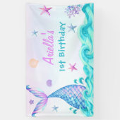 Zeemeermin Meisje 1e Verjaardagsfeest Spandoek (Verticaal)