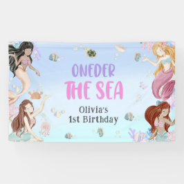 Zeemeermin Meisje 1e Verjaardagsfeest Spandoek