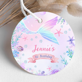 Zeemeermin Meisje 1e Verjaardagsfeestgunst Labels