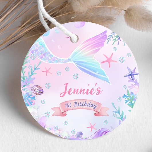 Zeemeermin Meisje 1e Verjaardagsfeestgunst Labels