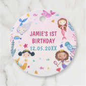 Zeemeermin Meisje 1e Verjaardagsfeestgunst Labels (Voorkant)