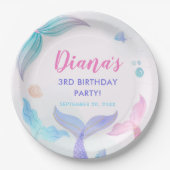 Zeemeermin Meisje 3e Verjaardag Party Papieren Bordje (Voorkant)