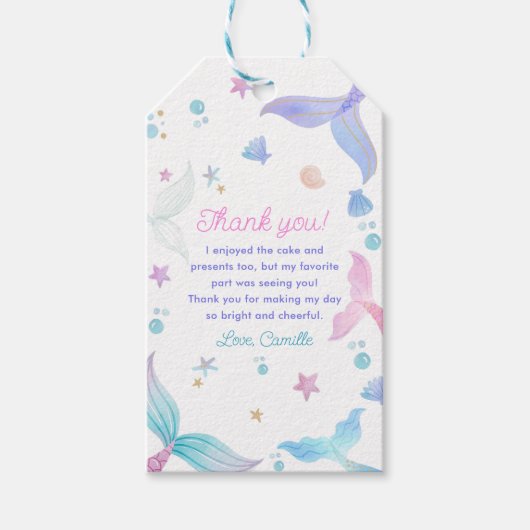 Zeemeermin Meisje 4e Verjaardagsfeestje Cadeaulabel (Voorkant)