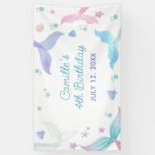 Zeemeermin Meisje 4e Verjaardagsfeestje Spandoek (Verticaal)