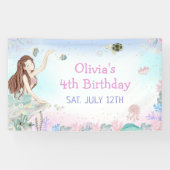 Zeemeermin Meisje 4e Verjaardagsfeestje Spandoek (Horizontaal)