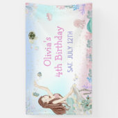 Zeemeermin Meisje 4e Verjaardagsfeestje Spandoek (Verticaal)