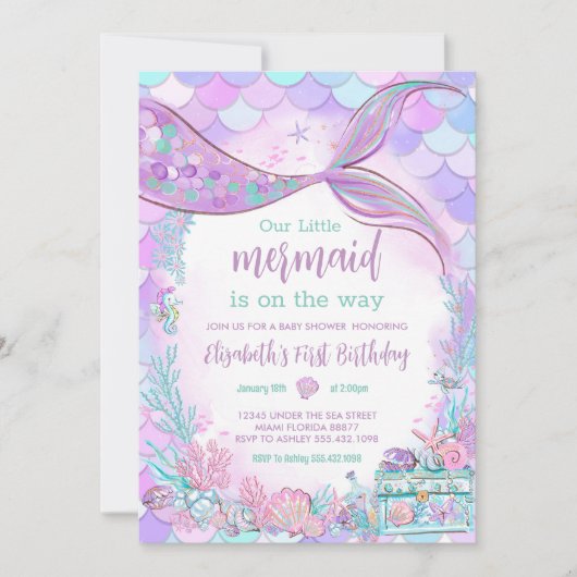 Zeemeermin Meisje Baby shower Kaart (Voorkant)