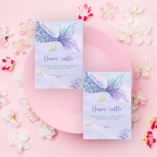 Zeemeermin meisje baby shower ticket luier loterij informatiekaartje