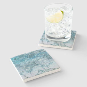 Zeemeermin Meisje Blauwgroen Groen Blauw Nautische Stenen Onderzetter