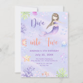 Zeemeermin Meisje Duik in Vijf 5e Verjaardagsfeest Kaart (Voorkant)