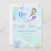 Zeemeermin Meisje Duik in Vijf 5e Verjaardagsfeest Kaart (Voorkant)